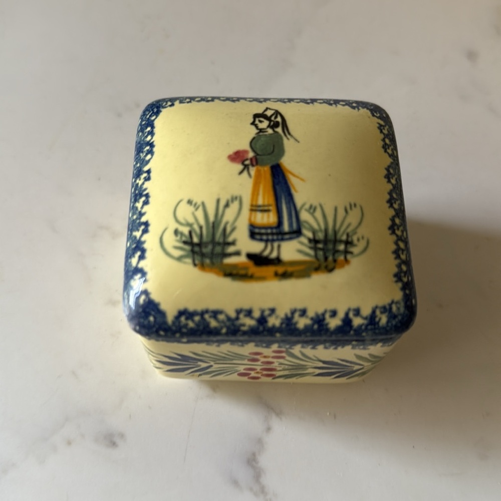 Vintage Henriot Quimper Hand Painted Trinket Box France